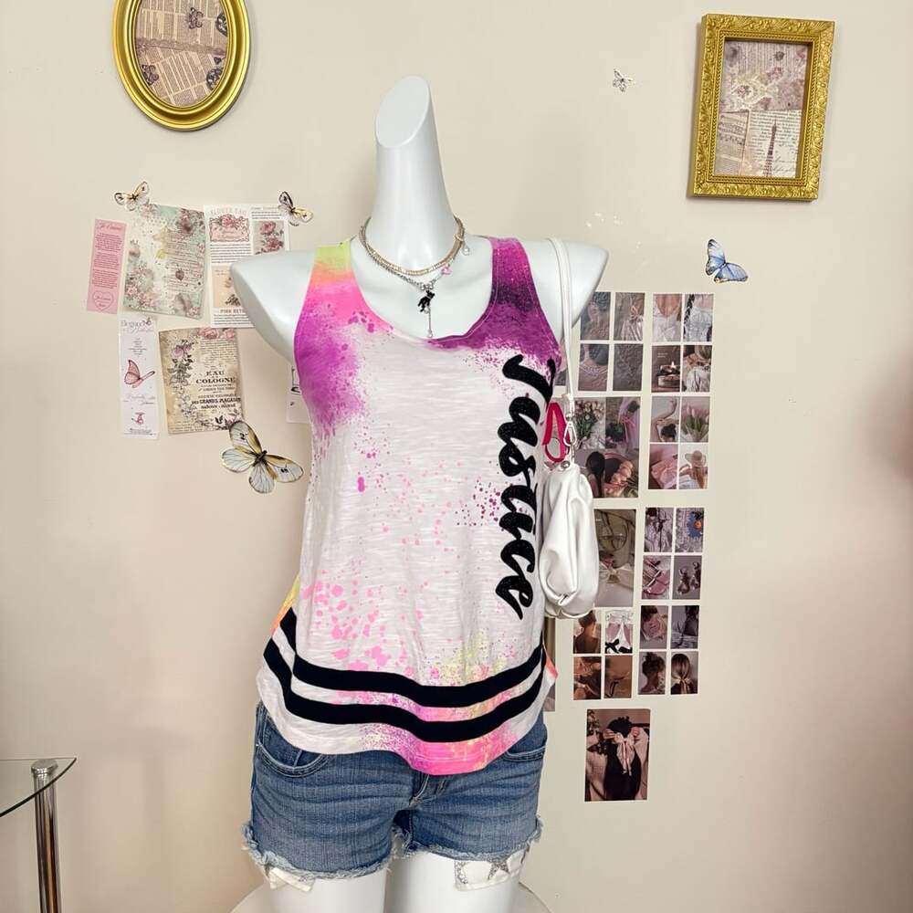 Justice Girls Splash Paint Graphic Tank Top Size Large 12/14